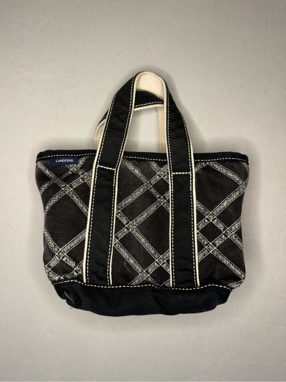 Lands' End Black Mini Tote with Cream Contrast Stitching